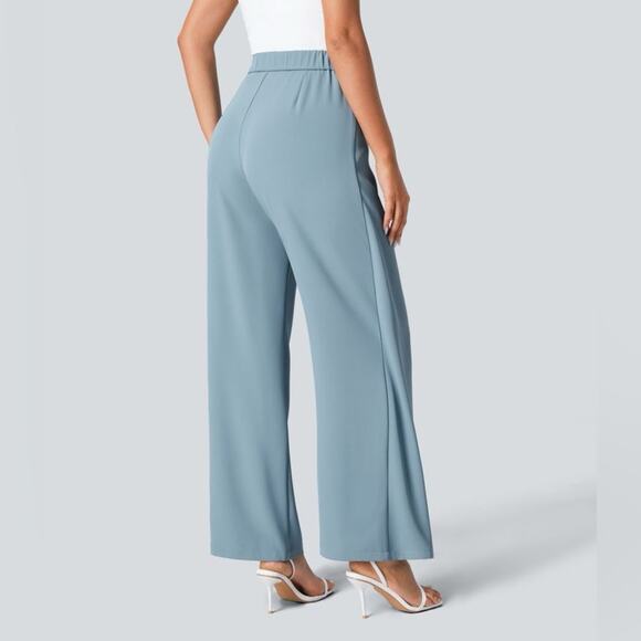 Halara High Waisted Tie Side Wide Leg Work Pants Forget-Me-Not Slate Blue - Picture 2 of 12